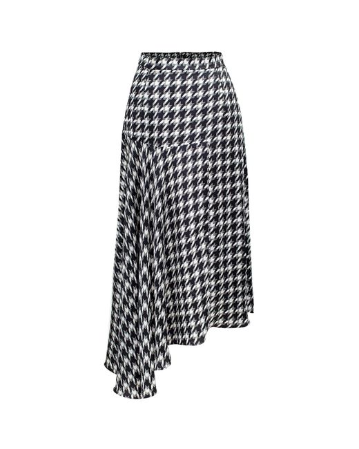 Smart and Joy Black Trapeze Skirt With Plunging Hem And Houndstooth Print