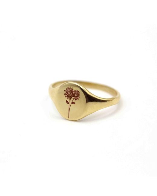VicStoneNYC Fine Jewelry Metallic Daisy Flower Engraving Signet Ring