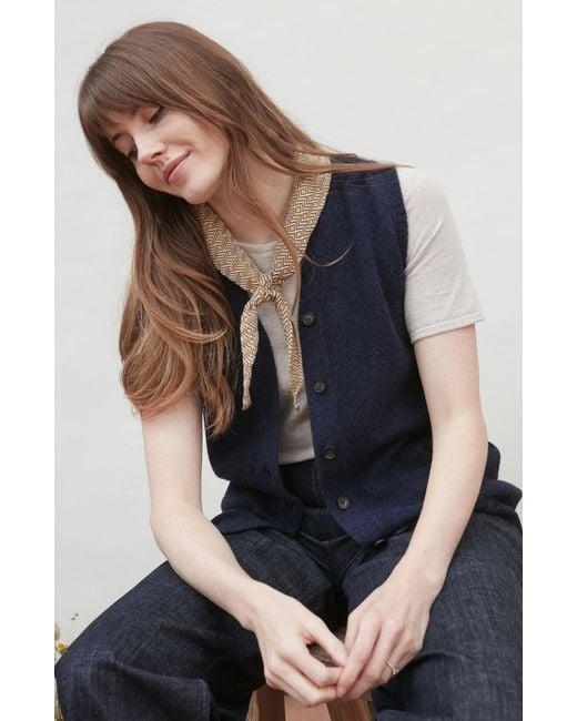 Paul James Knitwear Blue Lambswool Laura V Neck Waistcoat With Pockets
