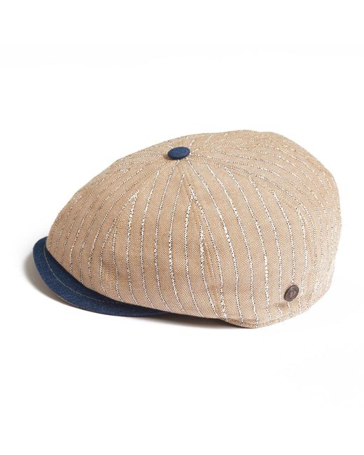 Dasmarca Hats Blue Neutrals Lloyd Stripe Peaked Summer Italian Linen Bakerboy Newsboy Cap for men