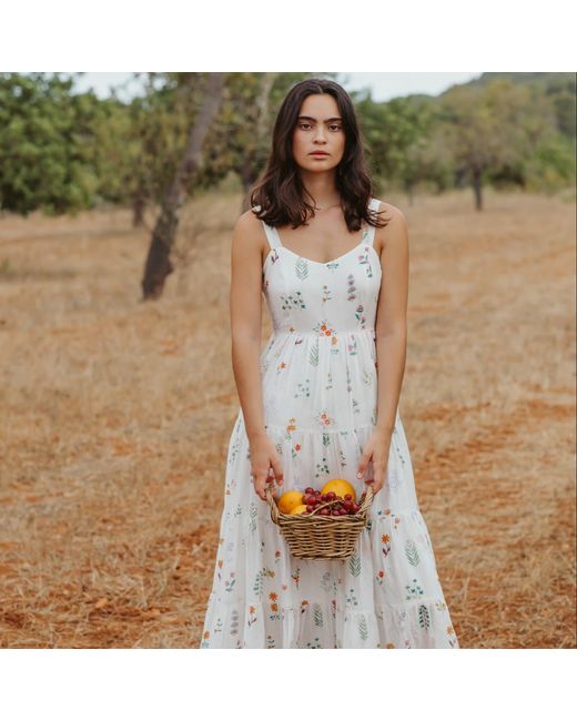 Em & Shi White Summer Herbs Tiered Dress