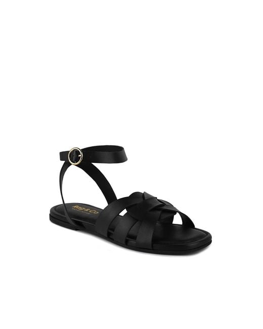 Rag & Co Black Ashton Flat Ankle Strap Sandals By Rag & Co