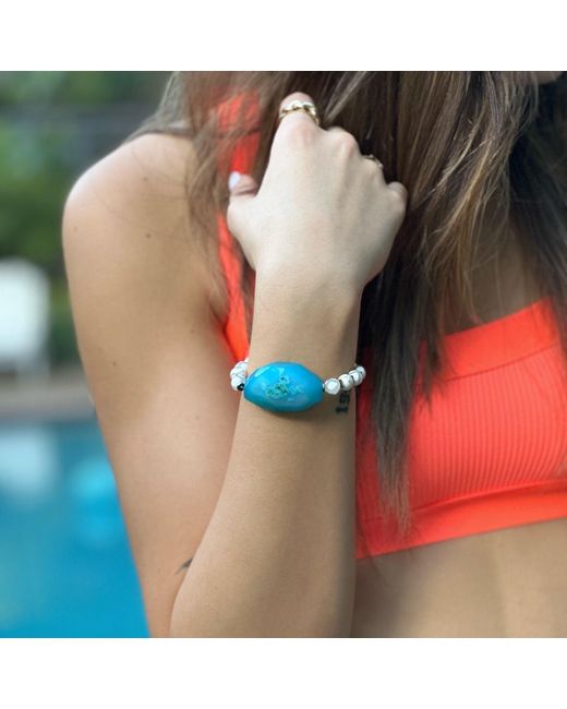 Ebru Jewelry Blue Chunky Agate Stone Nepal Agate Bracelet