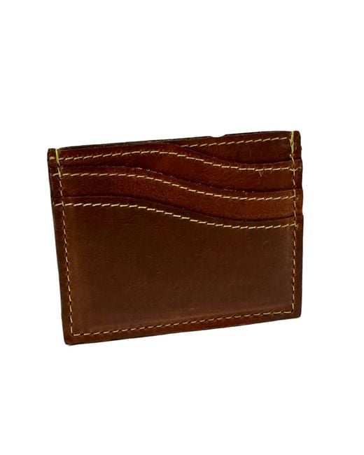VIDA VIDA Brown Wave Tan Leather Card Holder With Stitch for men