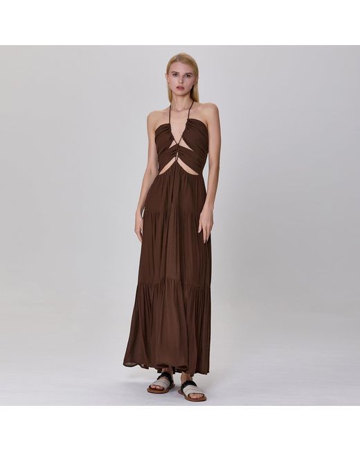 Smart and Joy Brown Front Cut-Out Strappy Maxi Summer Dress