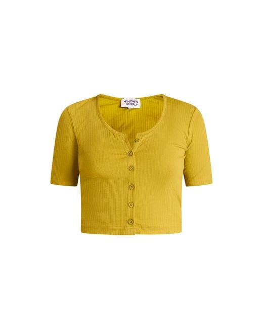 Known Supply Yellow Cropped Button Up Shirt