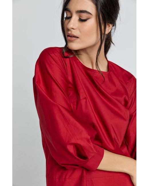 Conquista Red Burgundy Top With Bishop Sleeves