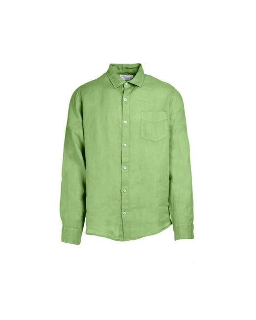 Haris Cotton Green Long Sleeved Front Pocket Linen Shirt for men