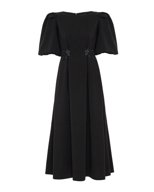 Nocturne Black Balloon Sleeve Long Dress With Removal Sleeves