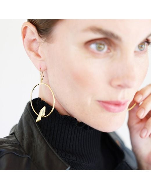 Linda Fiore Metallic Lotus Hoop Earrings, Vermeil