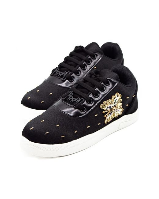 Rettrose Black Rylan Luxury Satin Handmade Embellished Tennis Shoe