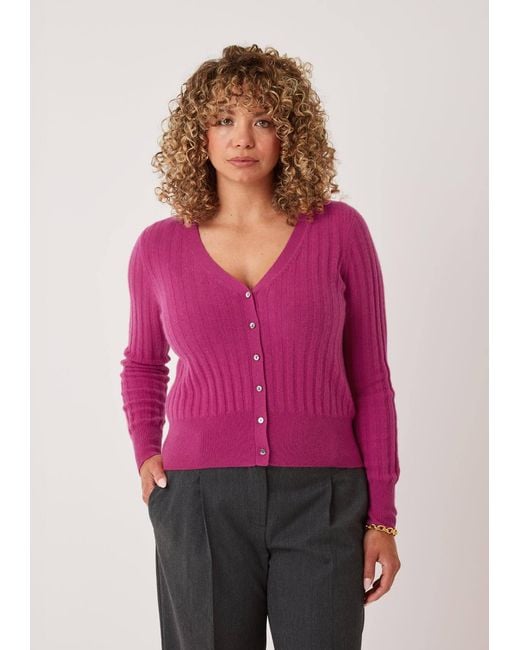 Loop Cashmere Pink Cashmere Wide Rib Cardigan