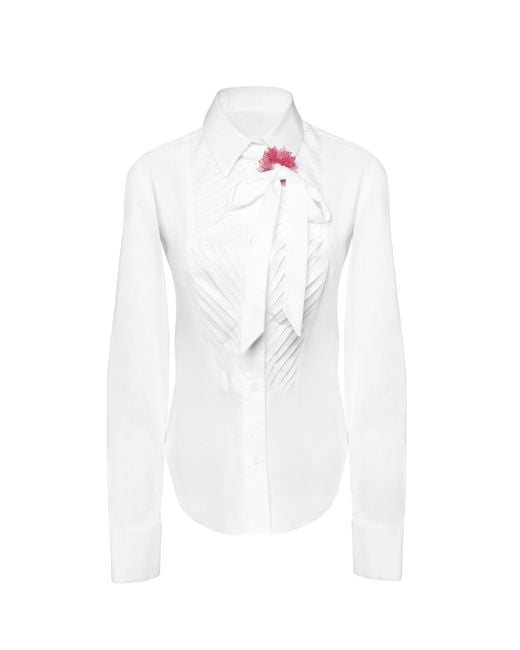 Madebyza White Pleated Statement Shirt With Handcrafted Oya Detail