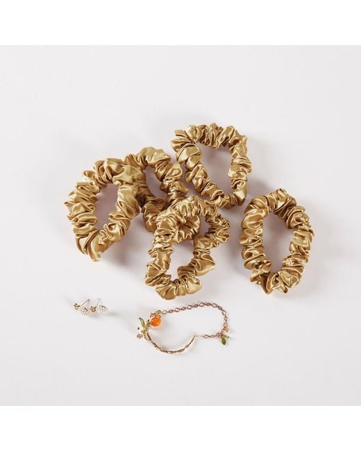 Soft Strokes Silk Metallic Pure Mulberry Silk Mini Scrunchie Set Of Five