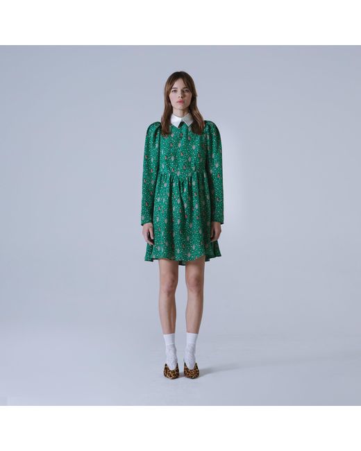 SVETA Milano Green Oxford Silk Floral Dress