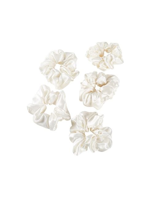Soft Strokes Silk White Pure Mulberry Silk French Scrunchie Set Of Five