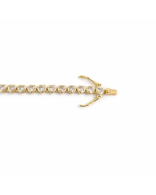 Pearl Code Metallic Celine Heart Tennis Bracelet With Cubic Zirconia, -Plated