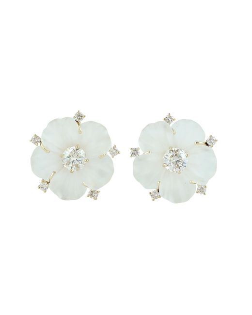 Artisan Multicolor 14K Carved Crystal & Diamond Flower Stud Earrings