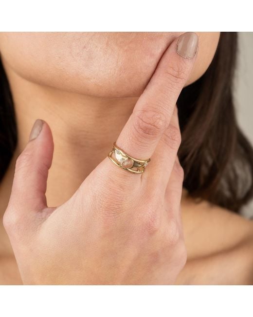 Rare Matters Jewelry Metallic Sprinkled Strawberry Quartz Banded Ring
