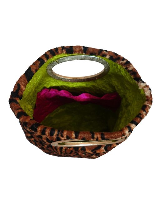 Romer Millinery Green Morphy Moldable Leopard Print Velvet Clutch With Handles