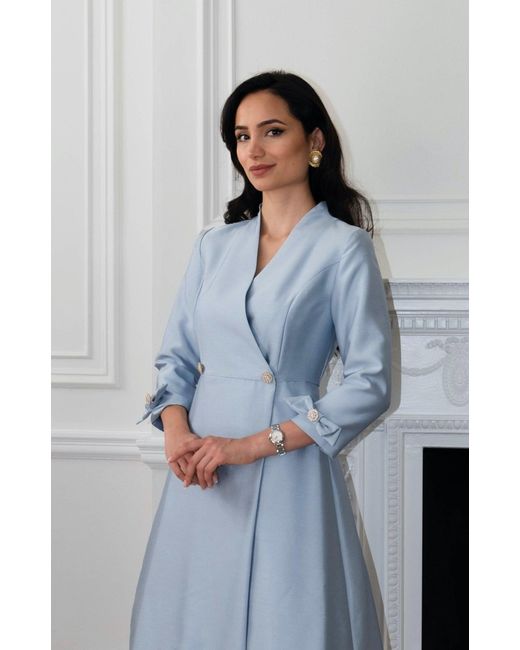 Santinni Blue Astor Silk Taffeta Dress Coat