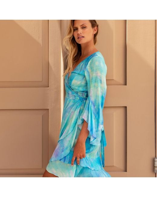 Sophia Alexia Blue Wave Riviera Mini Wrap Dress