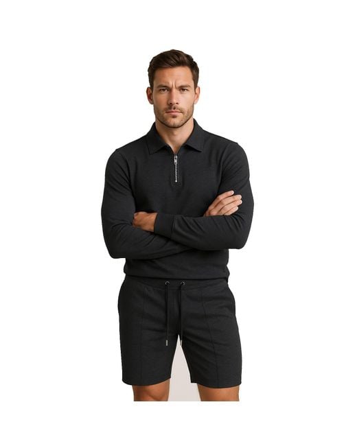 DAVID WEJ Blue Enzo Cotton Zip Polo for men