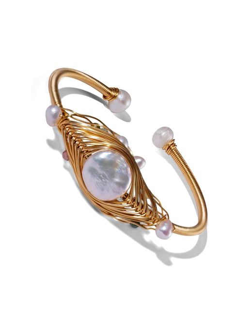 Ebru Jewelry Metallic Cleopatra's Eye Baroque Pearl Cuff Bracelet
