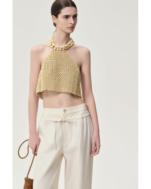 FRONT ROW SHOP Natural Reef Beaded Halter Top