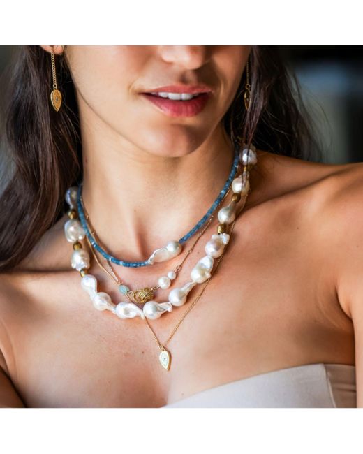 Rachel Nathan Metallic Neutrals Baroque Pearl & Brass Barrel Necklace