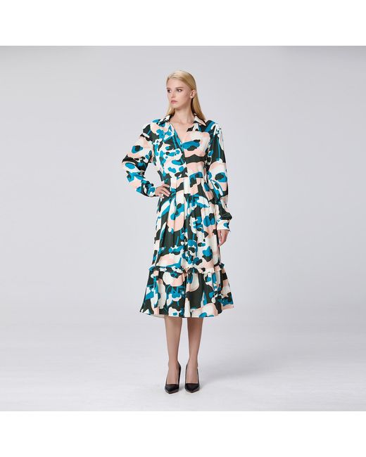 Smart and Joy Green Macro Abstract Print V Neck Dress