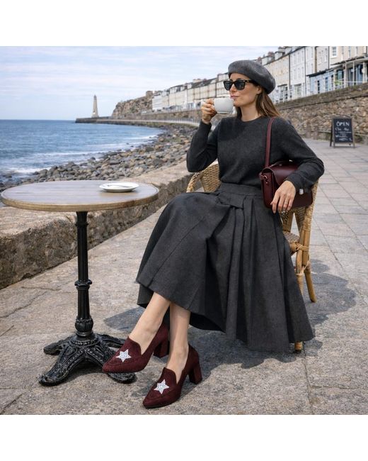 Rosamund Muir London Brown Maria Burgundy Calf Hair & Star Loafers