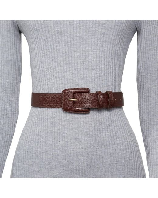 BeltBe Brown Leather Rectangle Buckle Belt