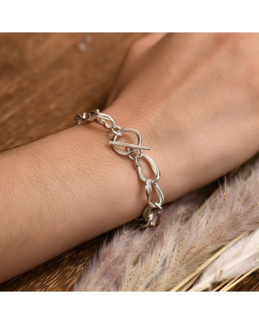 Janus Edinburgh Metallic Sterling Steall Irregular Oval Link Chain Bracelet