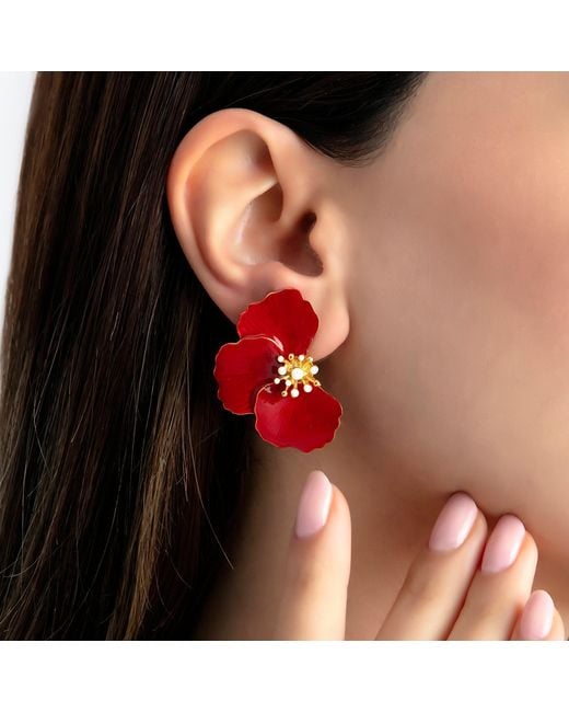Milou Jewelry Red Poppy Flower Earrings