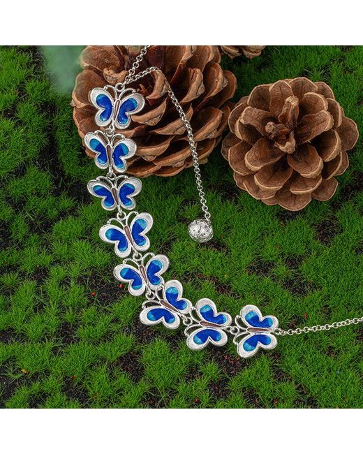Far East Jewelry Blue Handmade Orchid Butterfly Necklace & Enamel