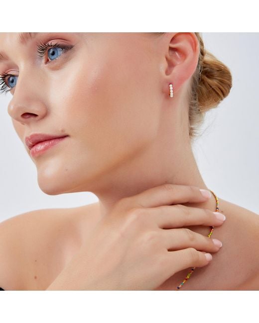 Spero London Metallic Beaded Opal Huggie Hoop Earrings