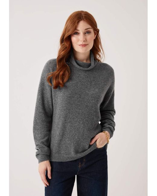 Loop Cashmere Gray Featherweight Roll Neck Sweater
