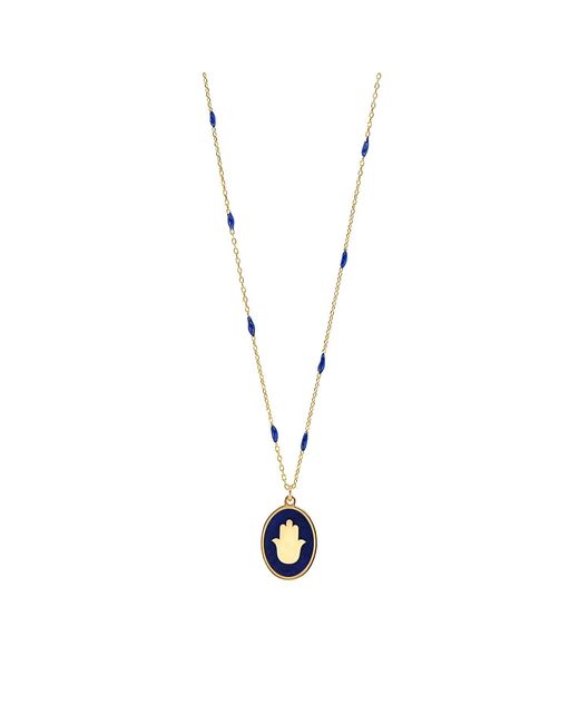 Ebru Jewelry Metallic Blue Enamel Hamsa Talisman Necklace