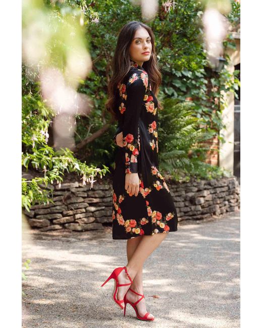 Sophie Cameron Davies Black Peony Silk Midi Dress