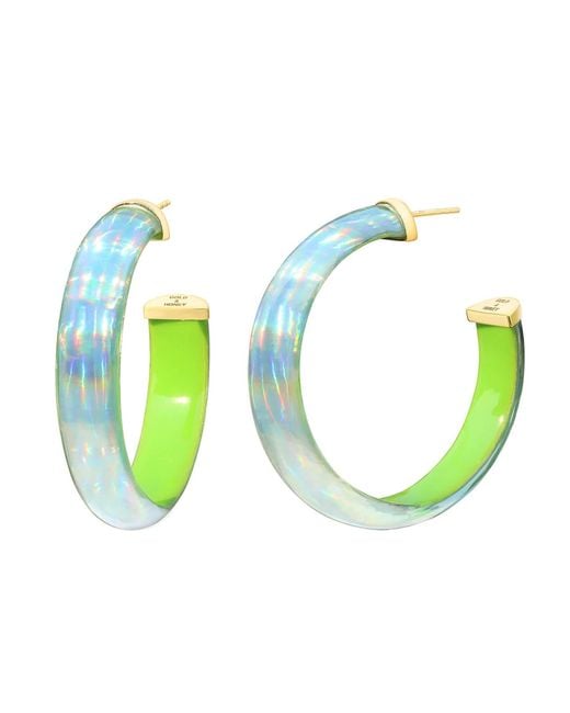 Gold & Honey Medium Iridescent Lucite Hoops In Green