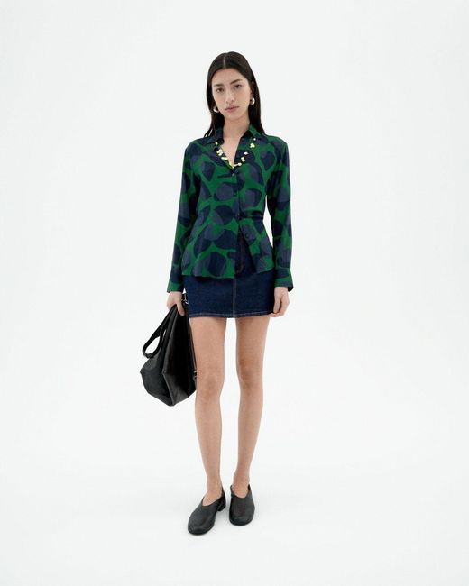 Thinking Mu Green Leaf Ecovero Katha Blouse