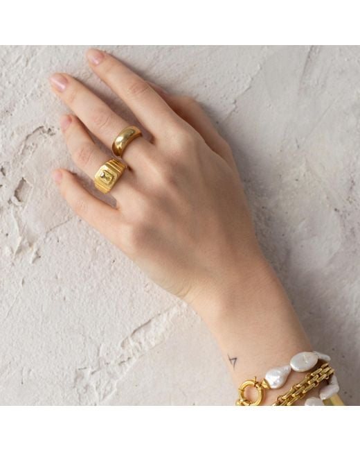 LINYA JEWELLERY Metallic Octagon Stone Signet Ring