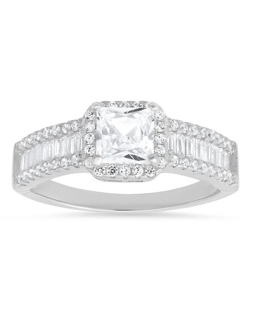 Kylie Harper Metallic Princess & Baguette-Cut Diamond Cz Halo Ring