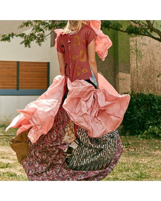 Miro Misljen Pink Flamingo Patchwork Gown