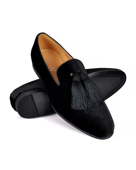 DAVID WEJ Black Bradford Velvet Tassel Loafers – for men