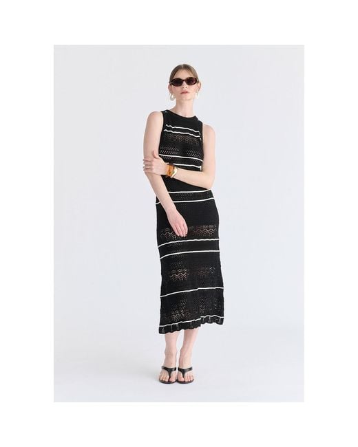 Paisie Black Contrast Detail Pointelle Knitted Dress