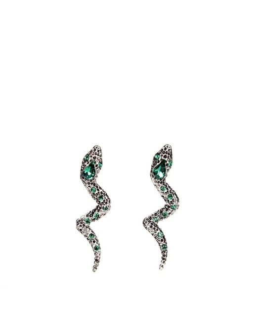 Addicted Black Moire Serpent Shaped Earrings With Crystals