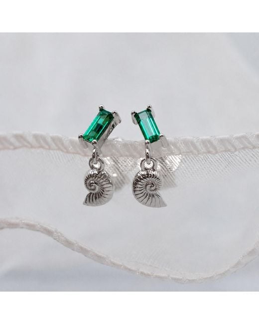 Cier Green Nautilus Stud Earrings