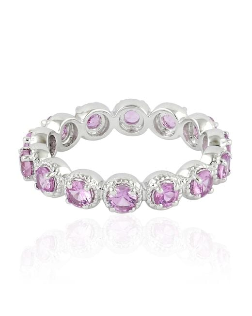 Artisan Metallic 18k White Gold Pink Sapphire Band Ring Gemstone Jewelry